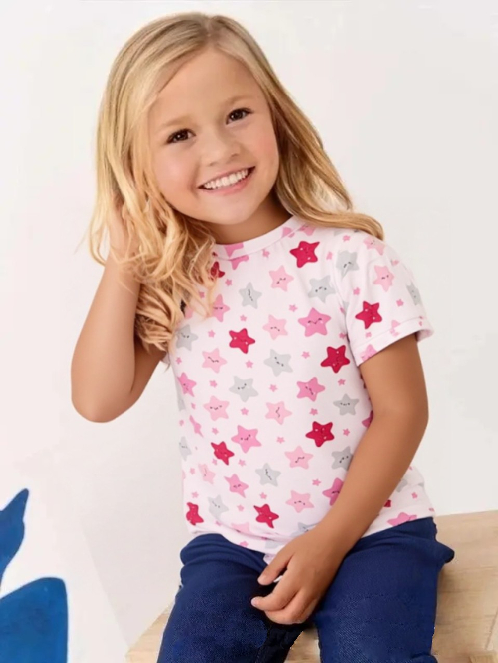 10542 Футболка для девочки кулирка звезды на белом (64-122/128)