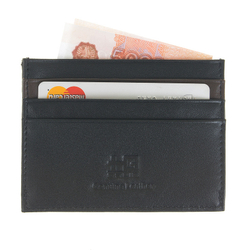 Мужской чёрный маленький кошелёк кардхолдер из натуральной кожи GALIB R-180