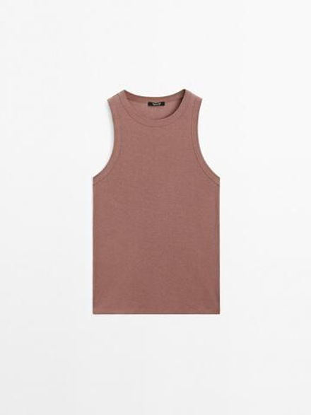 Massimo Dutti Топ с воротником-халтер, светло-коричневый