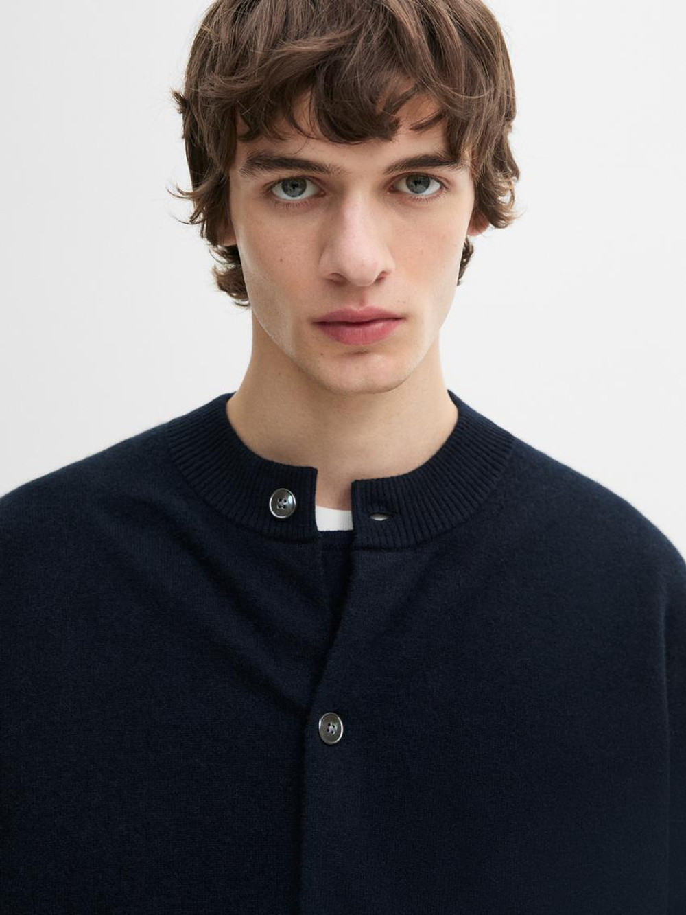 Massimo Dutti Кардиган из 100% кашемира с пуговицами, темно-синий