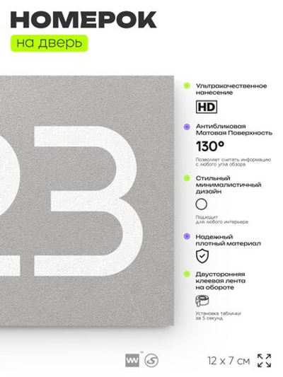 Номер на дверь 623, табличка на дверь для офиса, квартиры, кабинета, аудитории, склада, серая 120х70 мм, Айдентика Технолоджи