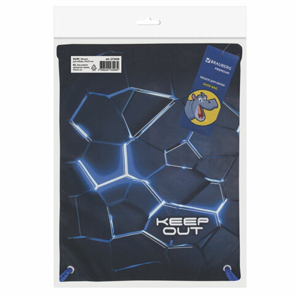 Мешок для обуви BRAUBERG PREMIUM, карман, подкладка, светоотражайка, 43х33 см, Digital lava, 272426