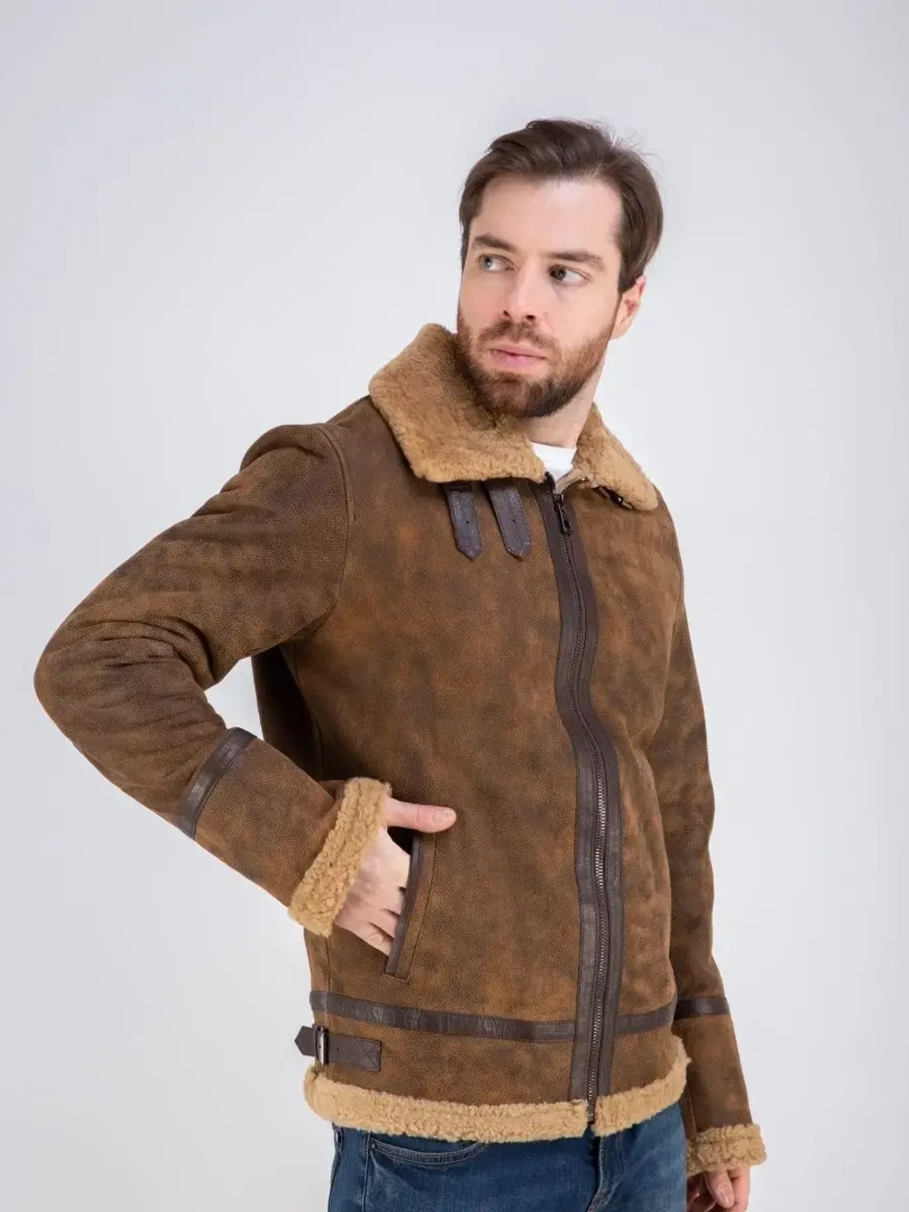 Дубленка мужская натуральная авиатор зимняя Турция