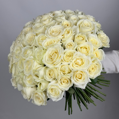 Букет цветов из 75 белых роз Россия 40 см