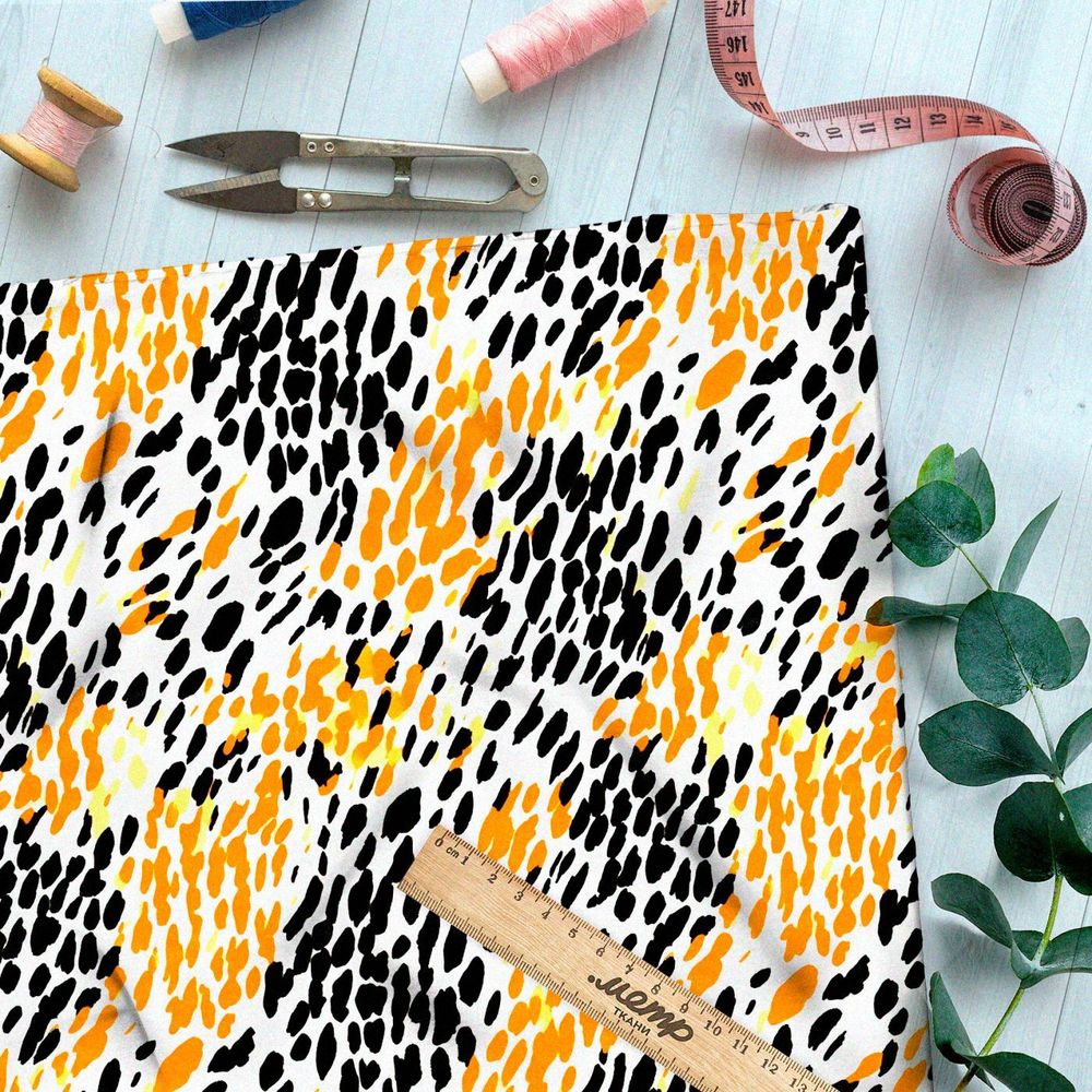 Ткань премиум габардин черно-желтые пятна