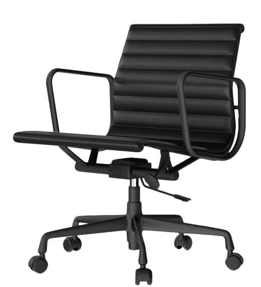 Культовое офисное кресло Eames Ribbed EA 117 из черной кожи с черным каркасом | Купить в Hallberg.ru
