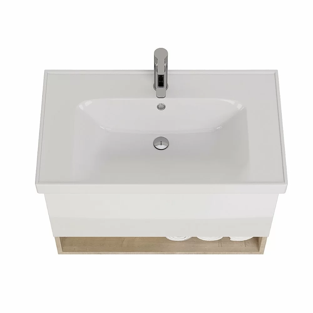 Тумба с раковиной подвесная Dreja PERFECTO 90 дуб эврика/белый глянец