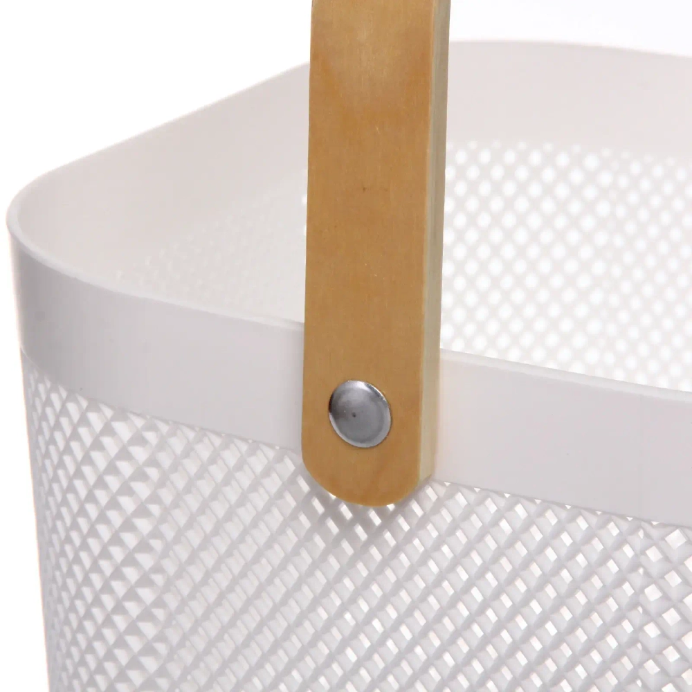 Корзина для хранения с деревянной ручкой «ФАРГО», цвет белый, 24*23,5*18см