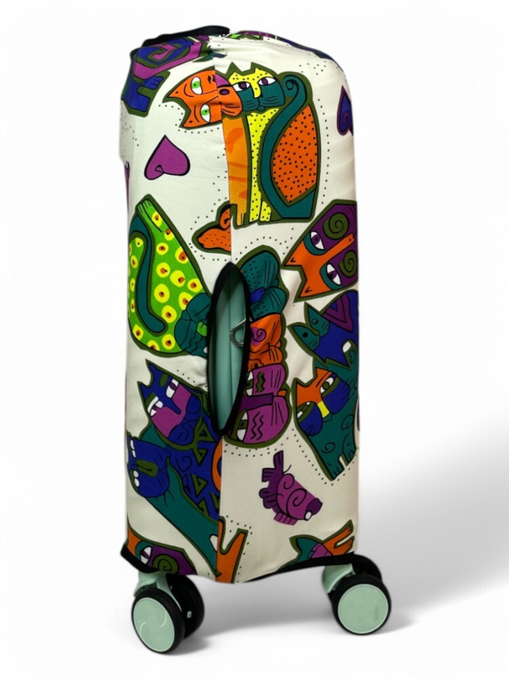 Чехол на чемодан 20", цвет белый/разноцветный, Коты