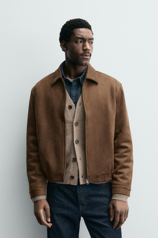 ZARA КУРТКА ИЗ ИСКУССТВЕННОЙ ЗАМШИ, КОНЬЯЧНЫЙ