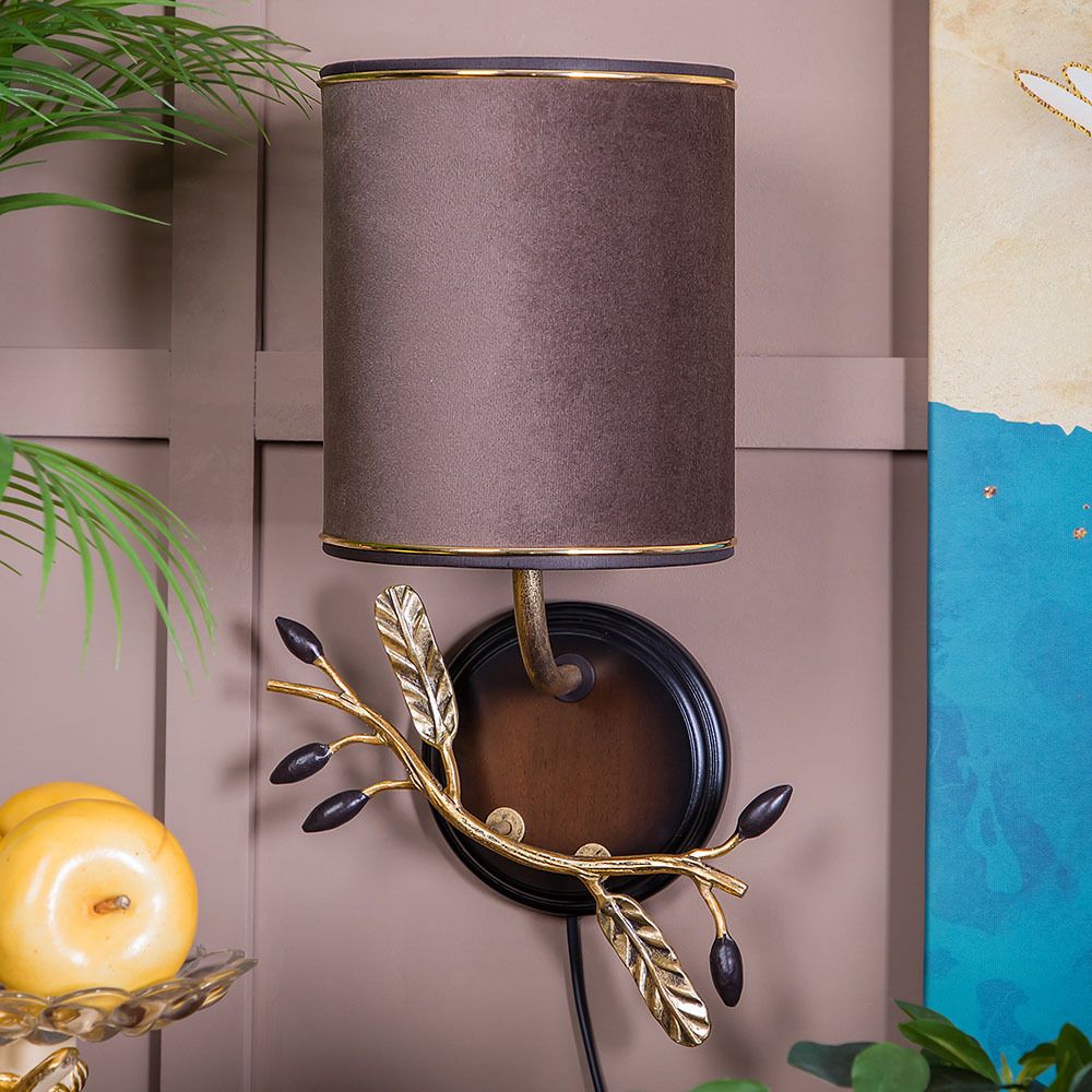 Бра настенный светильник Oliva Branch (Олива Бранч) Каштан Левое Амбер с абажуром Терра Шоколад