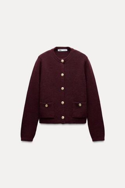 ZARA КАРДИГАН С ЗОЛОТИСТЫМИ ПУГОВИЦАМИ, ГРАНАТОВЫЙ
