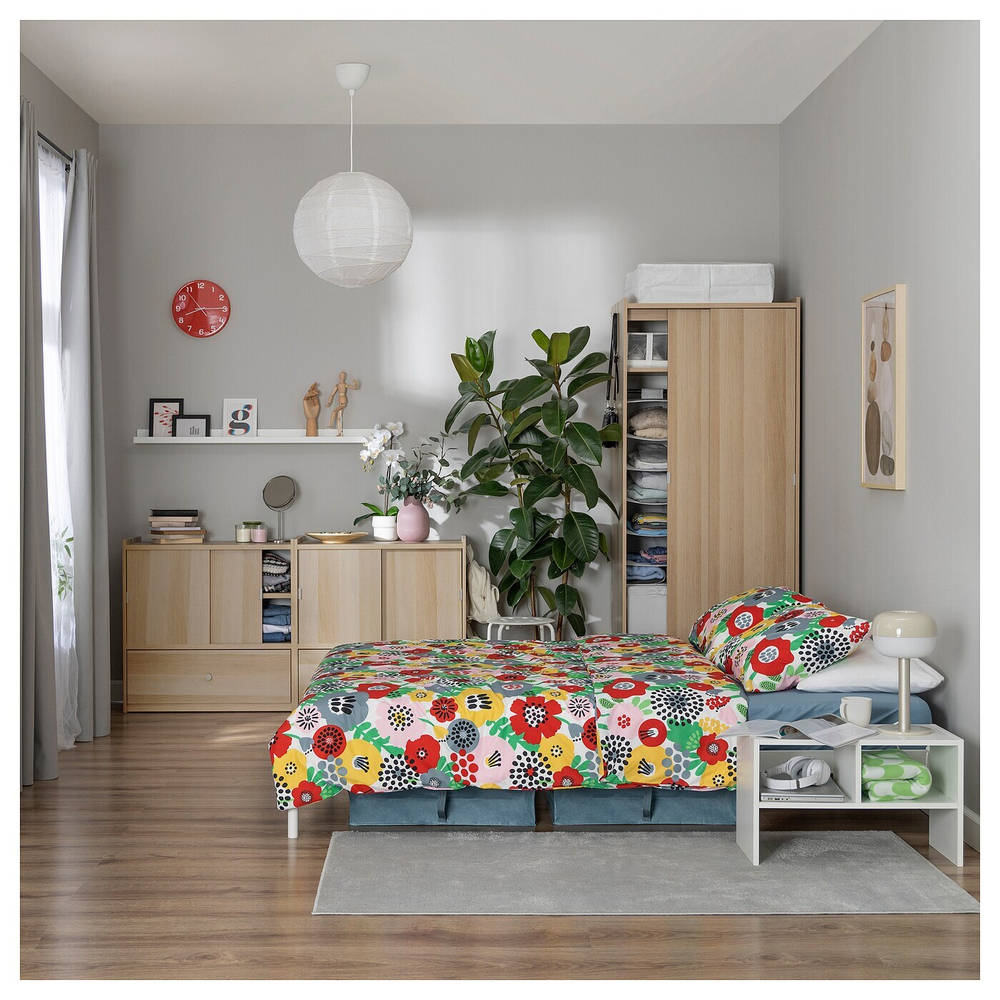 IKEA BRUKSVARA  (ИКЕА БРУКСВАРА)  -  Пододеяльник и 2 наволочки, многоцветный/цветочный рисунок, 200x200/50x60 см
