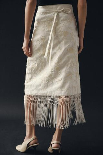 ZARA ЮБКА МИДИ ИЗ 100% ЛЬНА С ВЫШИВКОЙ — ZW COLLECTION, ЭКРЮ
