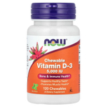 NOW Foods, жевательный витамин D3, натуральный мятный вкус, 5000 МЕ, 120 жевательных таблеток
