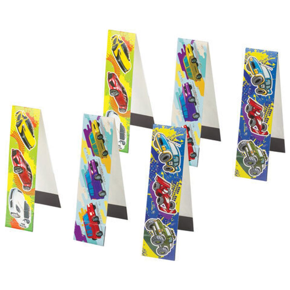 Закладки для книг с магнитом МАШИНЫ, набор 6 шт., блестки, ЮНЛАНДИЯ, 129619