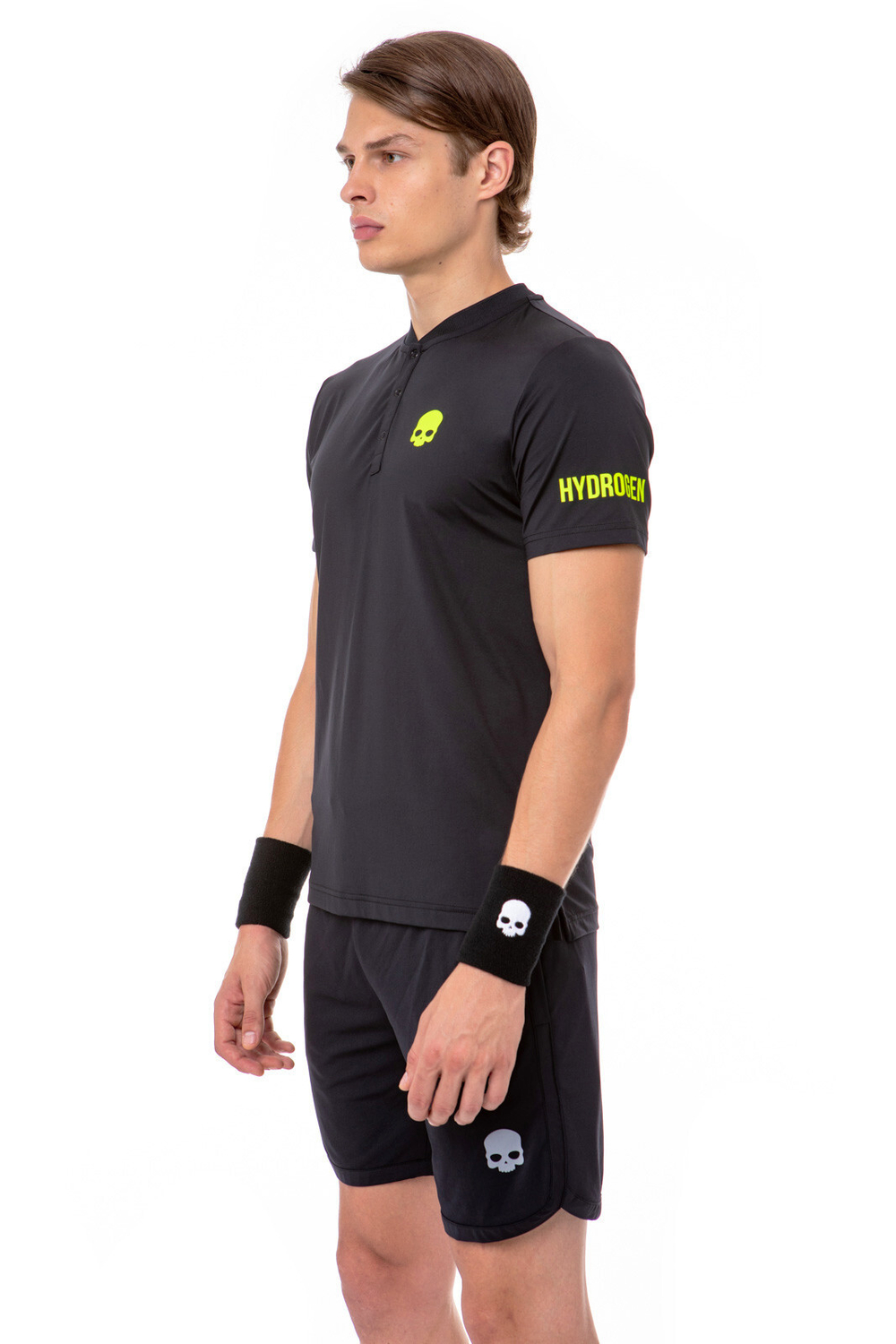 Мужское поло теннисное Hydrogen Tech Serafino Man - black/yellow fluo