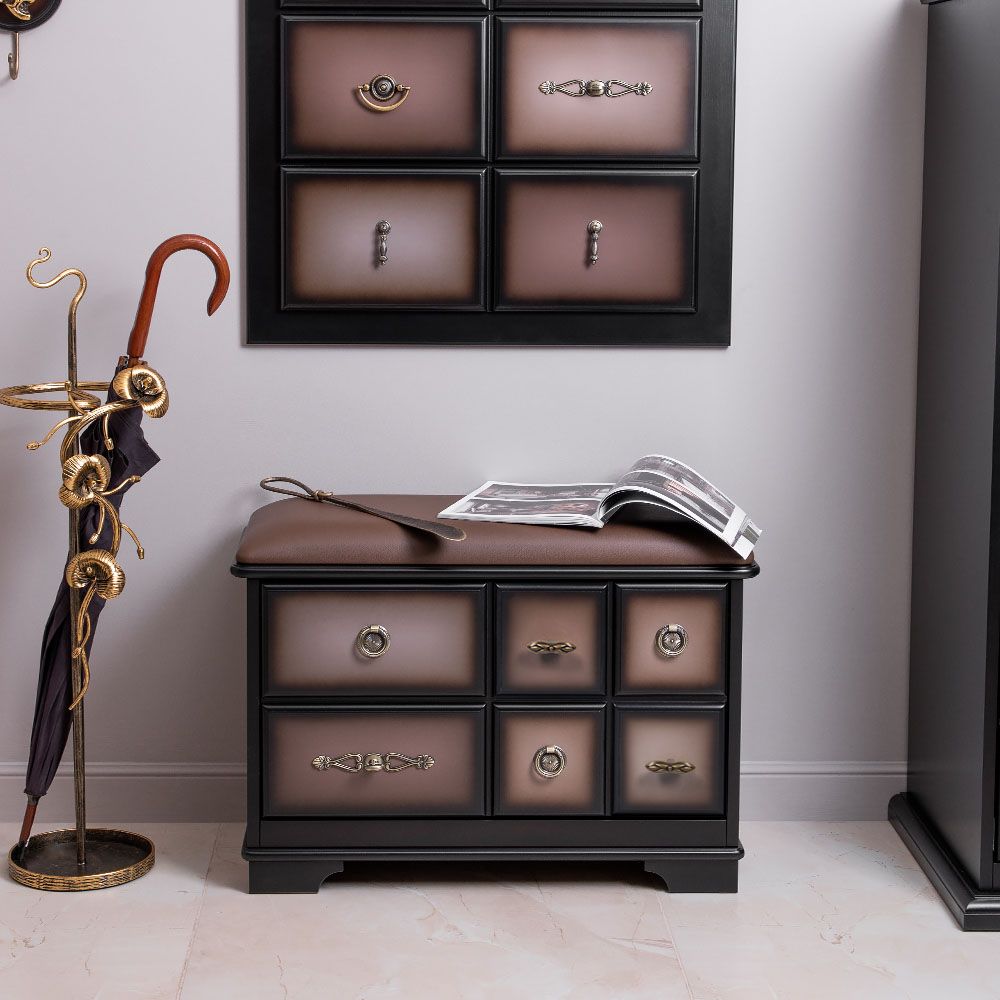 Банкетка Пандора 3 с обувницей Орех Оберджин Шоколад