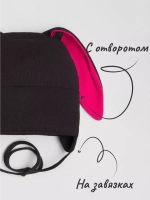 Шапка с ушками для девочки трикотажная на завязках