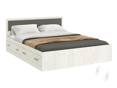 Кровать 1;6м с ящиками Спальня Фиеста NEW (дуб крафт белый/графит)