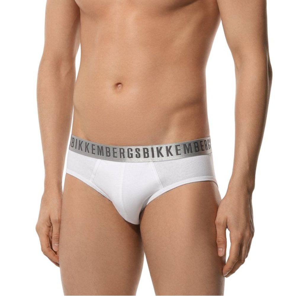 Мужские трусы брифы белые набор 2 в 1 Bikkembergs SILVER BKK1USP11BI/2