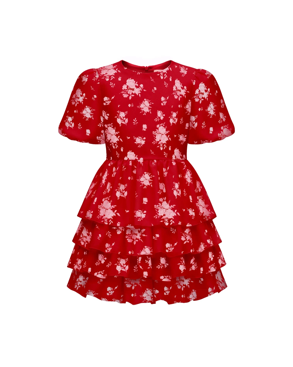 Fifi lace, платье детское из красного крепдешина светло-розовые цветы