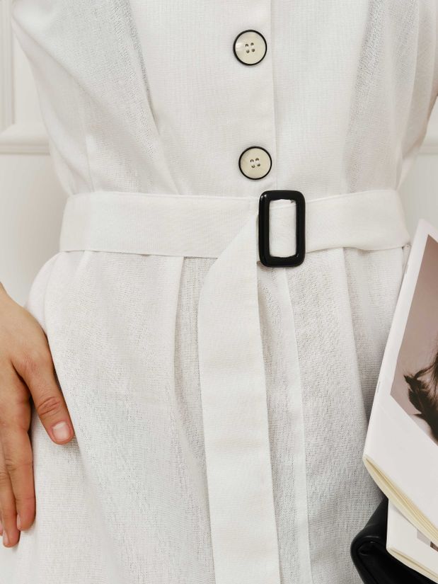 Платье льняное с поясом, белый