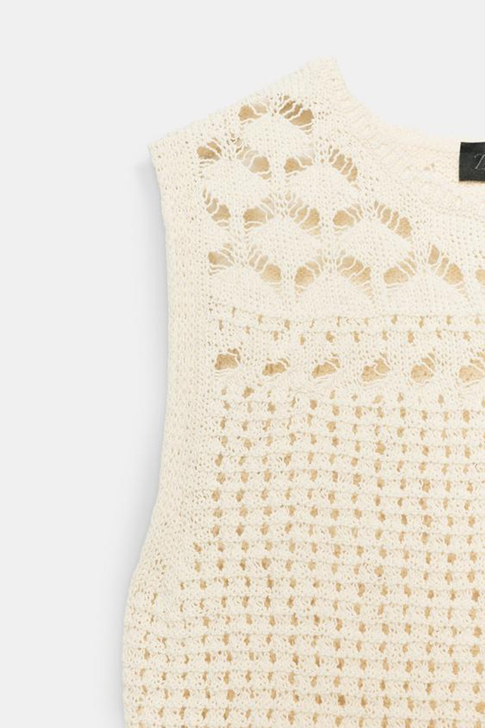 ZARA ТОП ИЗ ТРИКОТАЖА POINTELLE, ЭКРЮ