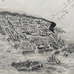 Кайзер Александр. Вид на остров, гавань и укрепления Кронштадта. Литография с тоном. 1850-е гг.