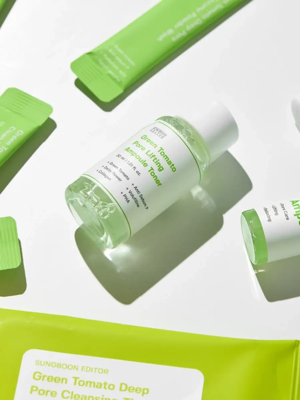 Sungboon Editor Дорожный набор: салфетки + энзимная пудра + тонер + сыворотка + санскрин Green Tomato Travel Kit