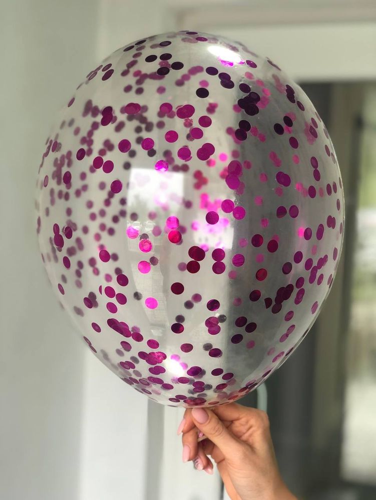 Воздушный шар с наполнением конфетти круглое фуксия ПАЛИТРА №4176