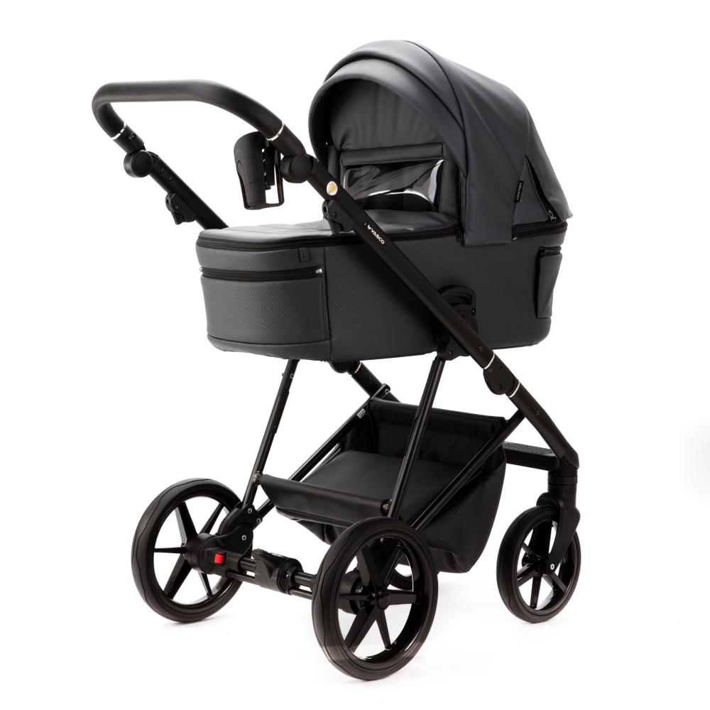 Детская универсальная коляска Adamex Vasco Deluxe V-SA5 2 в 1, Темно-серая Экокожа