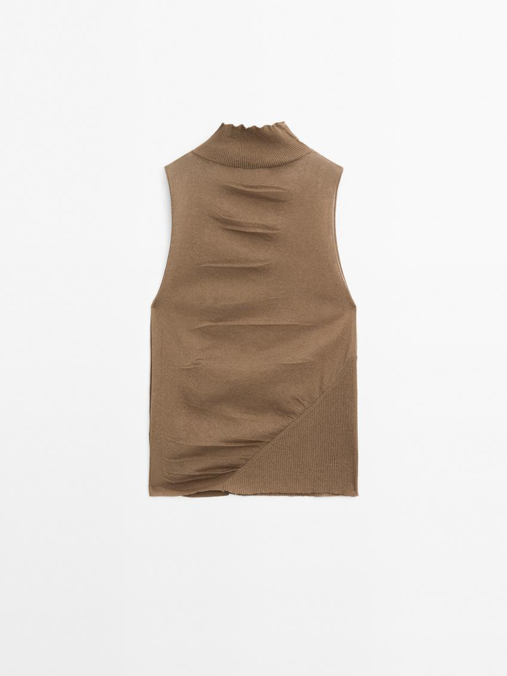 Massimo Dutti Хлопковый топ без рукавов, натуральный