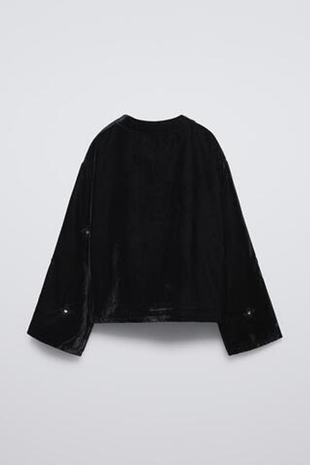 ZARA БАРХАТНОЕ КИМОНО С БУСИНАМИ, ЧЕРНЫЙ