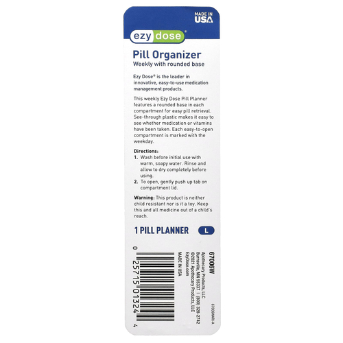 Ezy Dose, еженедельный органайзер для таблеток с закругленным основанием, большой, 1 шт.