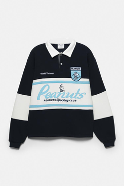 PULL&BEAR Толстовка-поло в хоккейном в стиле «Peanuts», темно-синий