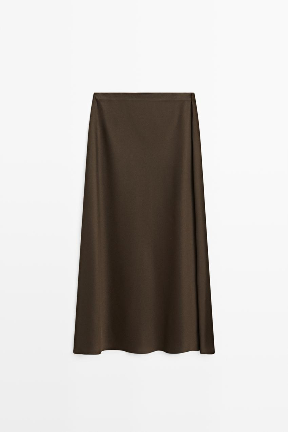 Massimo Dutti Струящаяся атласная юбка, коричневый