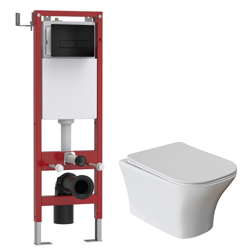 Комплект WAVE "Система инсталляции МЕХАНИКА 380+унитаз "CITY"+прямоугольная кнопка V2 черная"