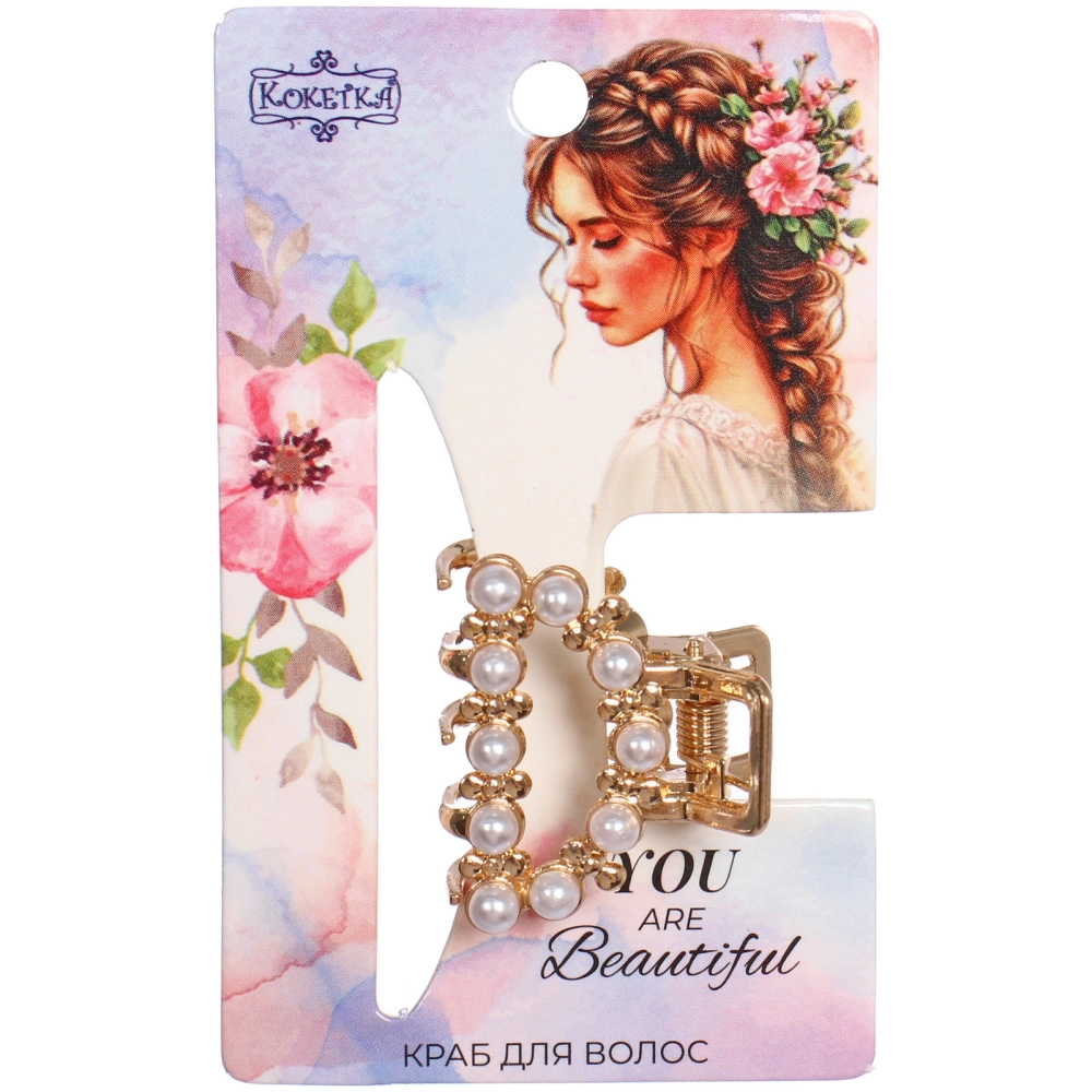 Заколка - краб для волос на блистере 1шт «PREMIUM», тоскана, цвет серебро и золото, 2.5*2.6см