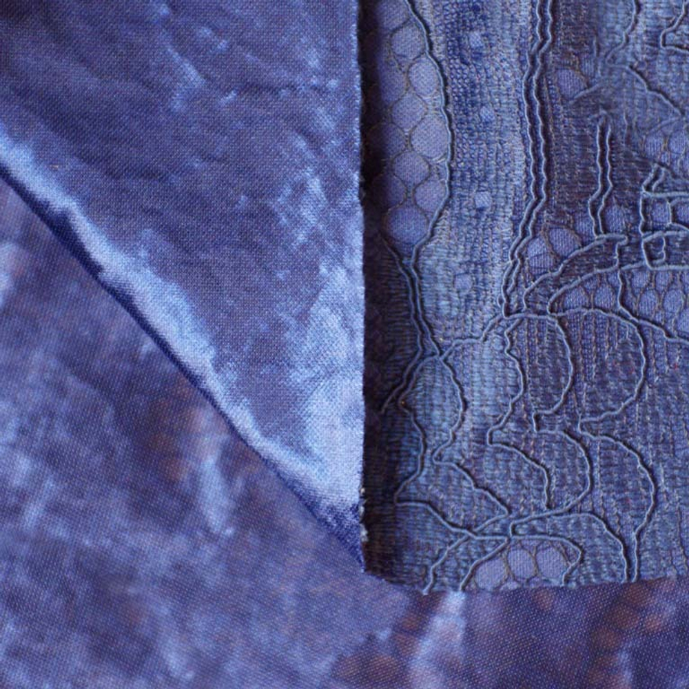 Ткань Кружево корд на трикотажной основе, 240 гр/м2, 150 см, синий