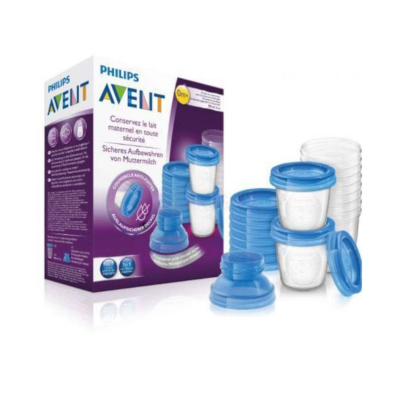 Süd qabı \ Set Breast milk storage cups (10 X 180ML) - 2 adaptors