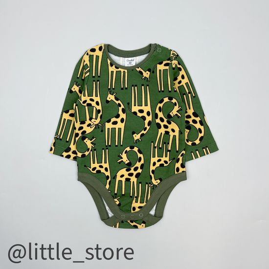 Боди хлопковое "Веселые жирафы" хаки