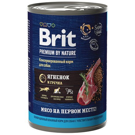 Консервы BRIT PREMIUM BY NATURE dog ягненок гречка для собак с чувствительным пищеварением.6х410г