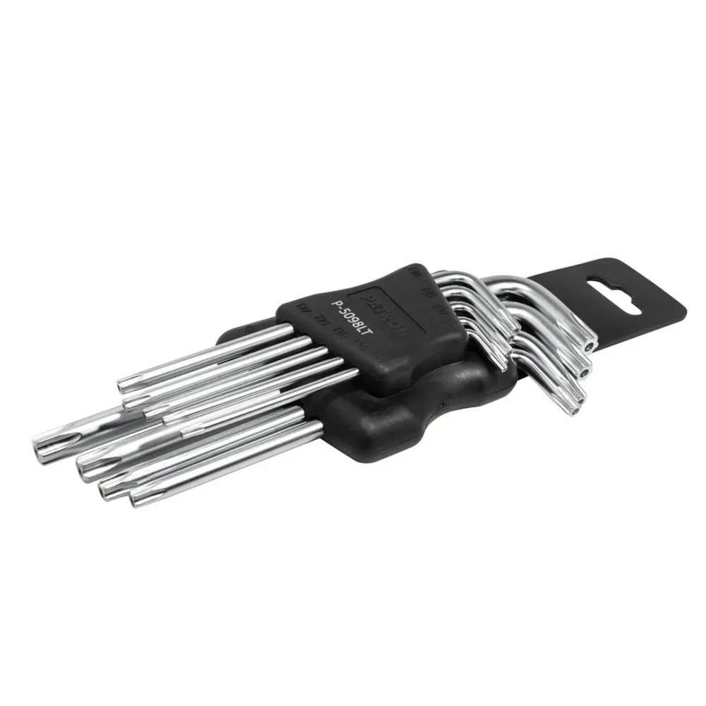 Набор ключей TORX Г-образных длинных, 9пр. (Т10Н, Т15Н, Т20Н, Т25Н,Т27Н, Т30Н, Т40Т, Т45Н,Т50Н с отверстием) в пластиковом держателе PATRON P-5098LT