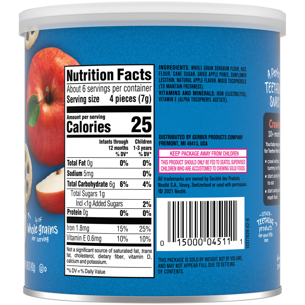 Gerber, Snacks for Baby, прорезыватель для зубов, снек в форме колечек, от 10 месяцев, со вкусом яблок, 42 г (1,48 унции)