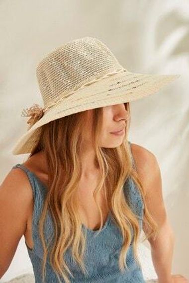 Qadın üçün həsir panama açıq bej T1740-08