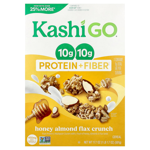 Kashi, GO, протеин и клетчатка, хрустящие хлопья с медом, миндалем и льном, 501 г (17,7 унции)