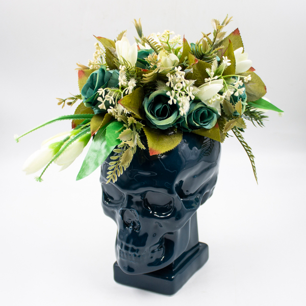 Кашпо фарфор «Череп» синее