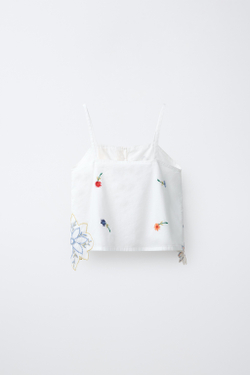 ZARA ТОП С ВЫШИВКОЙ ПЭЧВОРК, ЭКРЮ