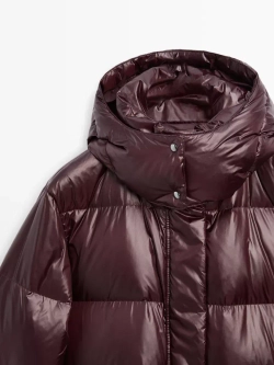 Massimo Dutti Короткая непромокаемая стеганая куртка с капюшоном, бордо